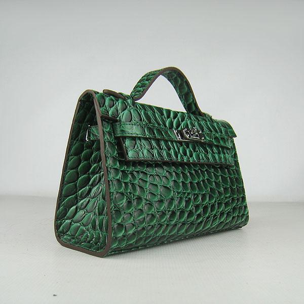 AAA Hermes Kelly 22 CM Python Leather Handbag Dark Green H008 On Sale - Click Image to Close